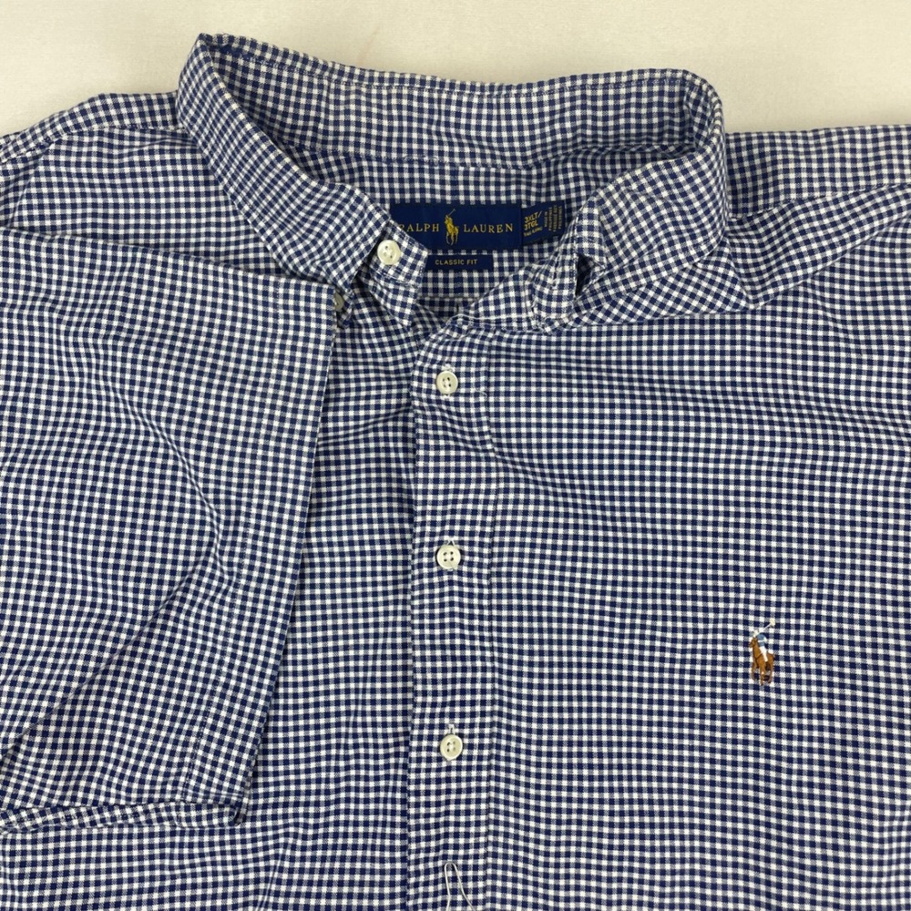 Ralph Lauren Mens 3XLT Classic Fit Gingham Short Sleeve Button Down Shirt Blue